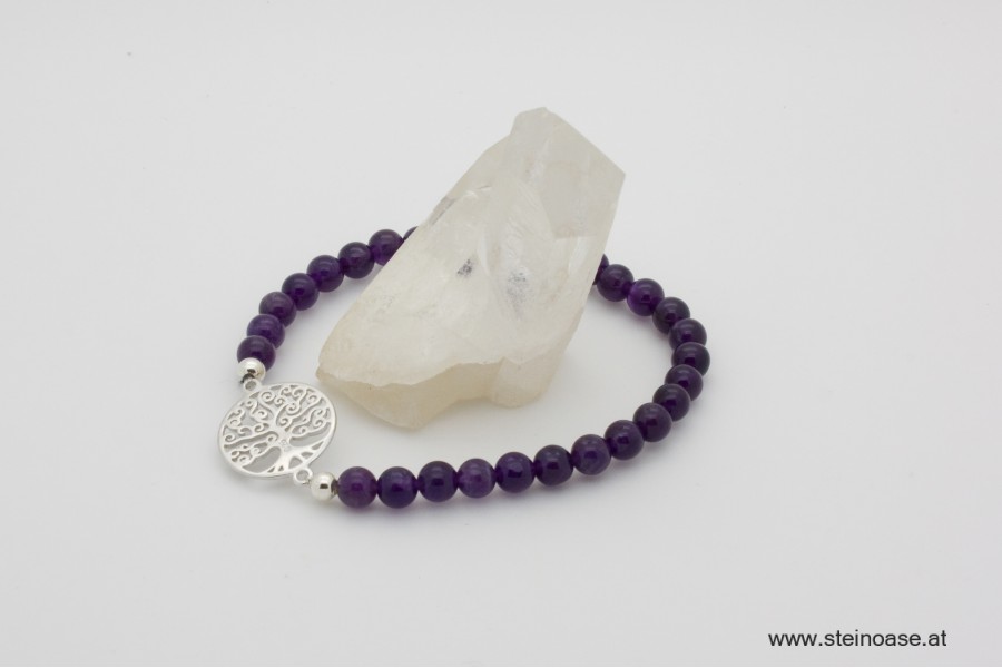 Armband Amethyst + 'Baum' Silber, 6mm